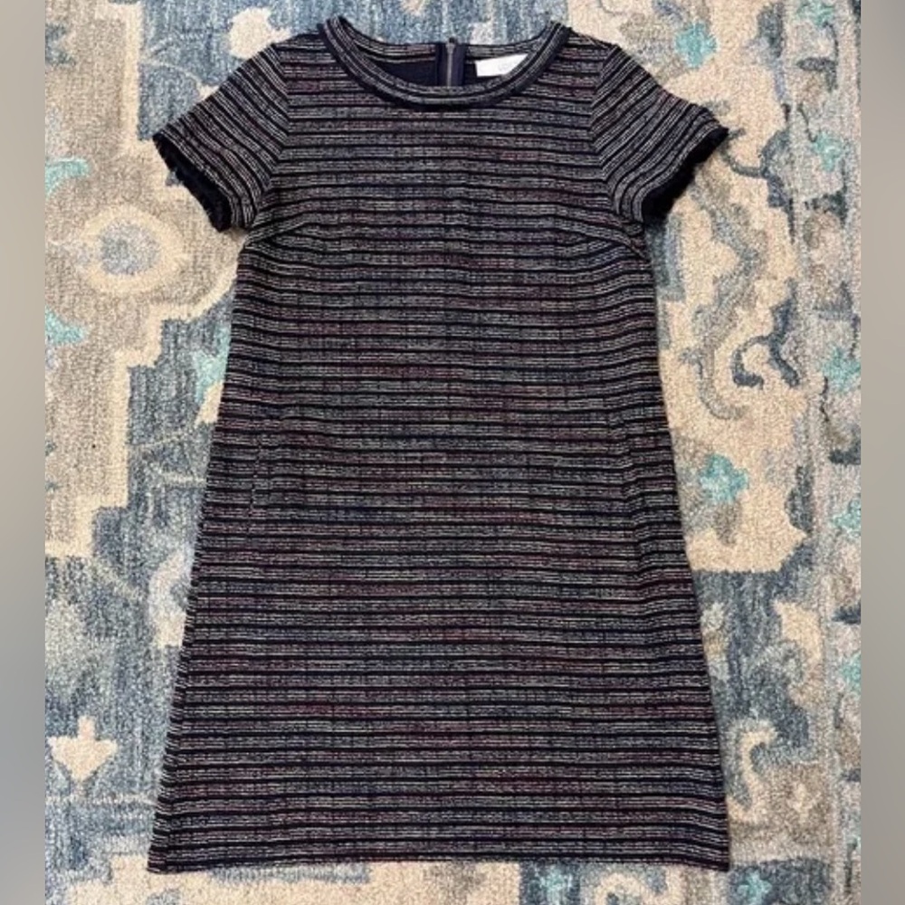 LOFT Tweed Striped Short Sleeve Dress